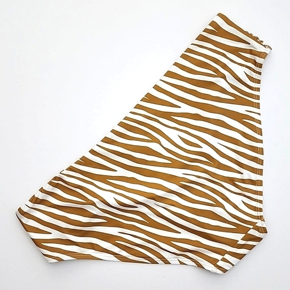 Niptuck Swim Natural Tan Zebra Print Bikini Bottom Gathered Hip Detail Sz 12 - Picture 2 of 14
